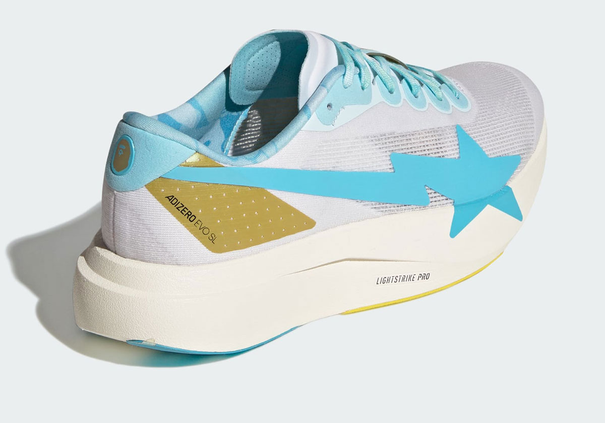 Bape x Adidas Adizero Evo SL White Gold Pink Blue
